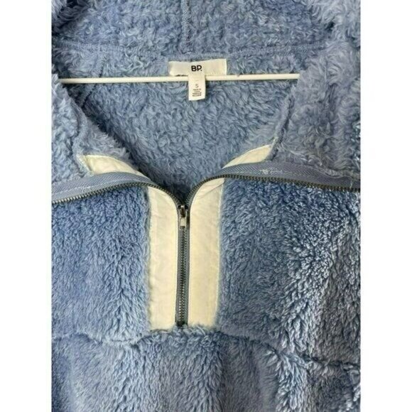 BP Womens Fuzzy Hooded Pullover Sweatshirt Blue & White Size S - Picture 5 of 8